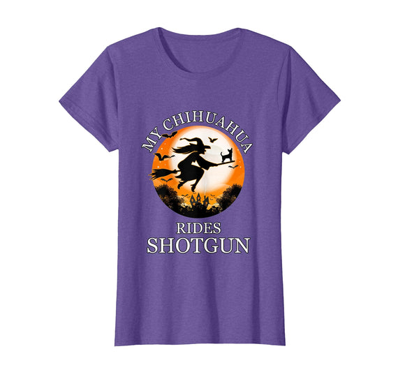 My Chihuahua Rides Shotgun Funny Dog Owner Lover Halloween T-Shirt - Purple Heather