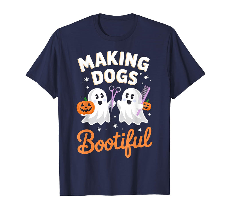 Dog Lover Spooky Grooming Groomer Attire Pet Groomer Funny Halloween Making Dogs Bootiful T-Shirt - Navy Blue