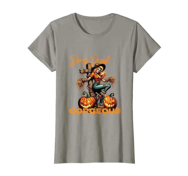 Evil Hot Wife Girlfriend Fiance Halloween Gift Tee Drop Dead Gorgeous Retro Vintage Pin-Up Scarecrow Halloween T-Shirt -