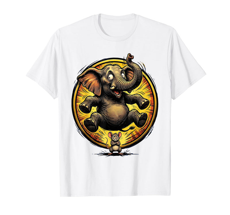 Mademark Elephant Scared by Tiny Mouse Funny Animal Design T-Shirt - Men - White