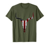 Cow skull USA Flag Bull Skull American Flag Cow Skull Western Graphic Wild West T-Shirt - Olive Green