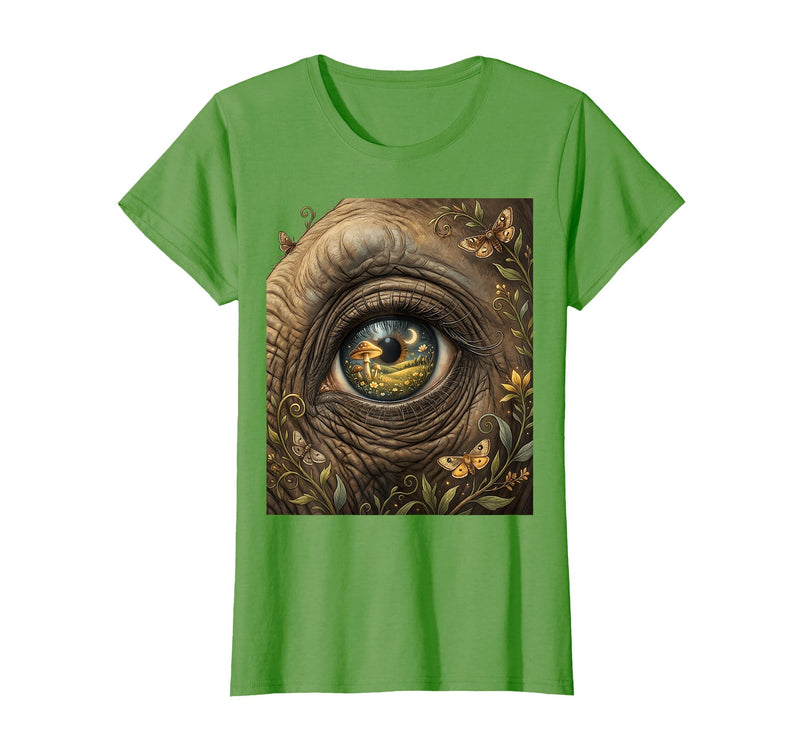 Mademark Elephant Eye Landscape Reflection Wildlife Art T-Shirt - Women - Grass Green