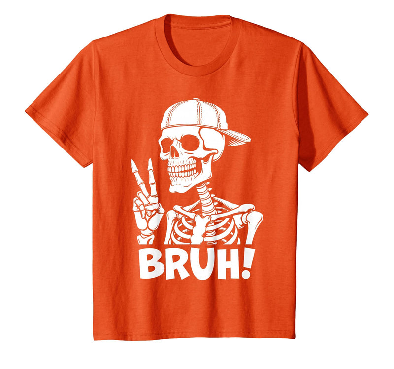 Skeleton Peace Sign Shirts For Men Women & Kids Bruh Skeleton Hand Peace Sign Halloween Skeleton Hand Sign T-Shirt - Orange