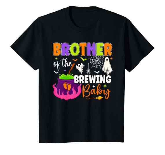 Halloween Baby Shower Brewing Baby Family Matching Brother of Brewing Baby Halloween Theme Baby Shower Spooky T-Shirt - Black