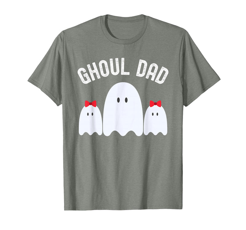 Ghoul Dad, Halloween Daddy Ghost Father of Two Ghost Girls T-Shirt - Olive Heather