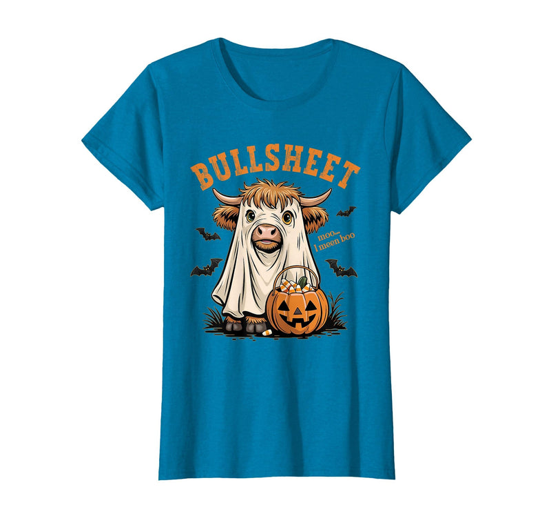 Bullsheet Highland Cow Ghost Halloween Tees Moo... I Mean Boo Bullsheet Highland Cow Ghost Halloween T-Shirt - Sapphire Blue