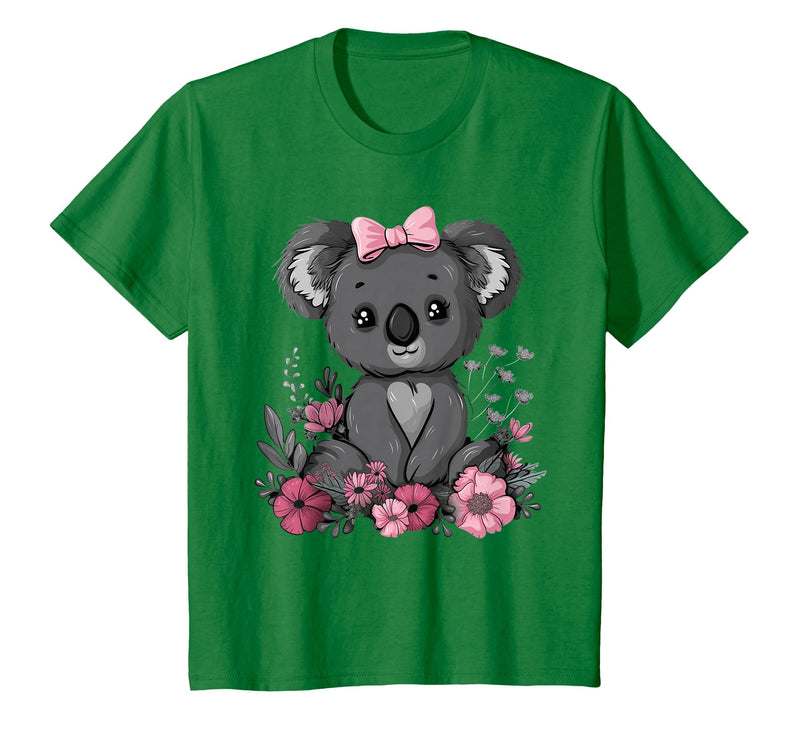 We Love Koalas - Kids Apparel Co. Koala Kawaii Koala Bear Pink Bow Flowers Girls Kids T-Shirt - Kelly Green