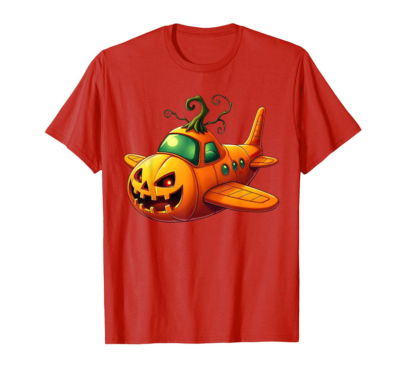 Funny Halloween Airplane Costume for Kid Boy Funny Airplane Pumpkin Pilot Lovers Halloween Mens Boys Kids T-Shirt - Red