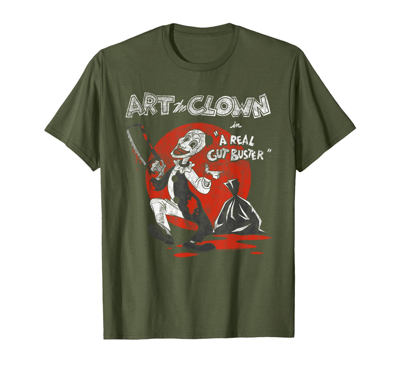 Terrifier Real Gut Buster Vintage Illustration Horror Movie T-Shirt - Olive Green