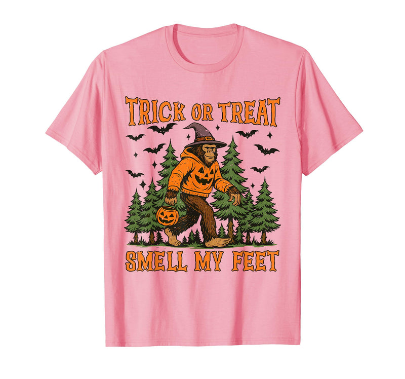 Bigfoot Halloween Costume Party Outfits Trick Or Treat Smell My Feet Bigfoot Halloween Sasquatch T-Shirt - Pink
