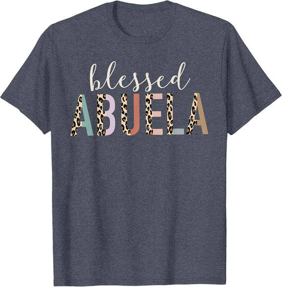 Blessed Abuela Cute Leopard Print T-Shirt - Heather Blue