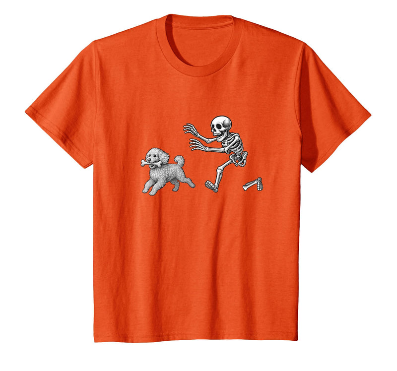 Funny Halloween Dog Lovers Gift Tees Skeleton Dogs Funny Skeleton Chasing Goldendoodle Dog Halloween Dogs Lover T-Shirt -
