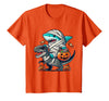 Funny Shark Dinosaur Halloween Kids Boys Tees Shark Riding Dinosaur T-rex Funny Halloween Pumpkin Boys Kid T-Shirt - Orange