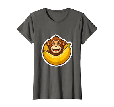 Monkey Eating Oversized Banana Slice Graphic T-Shirt - Women