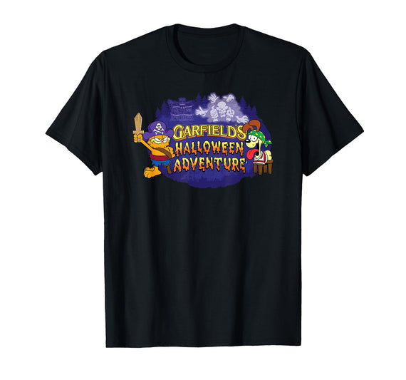 Garfield Halloween Adventure Pirate Cat and Dog Cartoon T-Shirt - Black