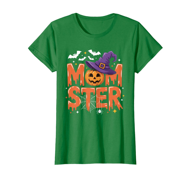 Mom-ster Halloween Funny Witch Hat Pumpkin Mom Momster Mom Mommy Matching Family Halloween Costume Women T-Shirt - Kelly