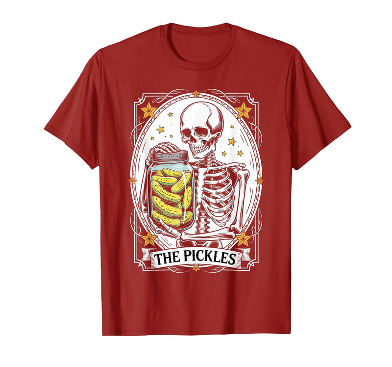 Tarot Card Skeleton Halloween Ades.shirt The Pickles Tarot Card Skeleton Canning Season Gardener T-Shirt - Cranberry Red