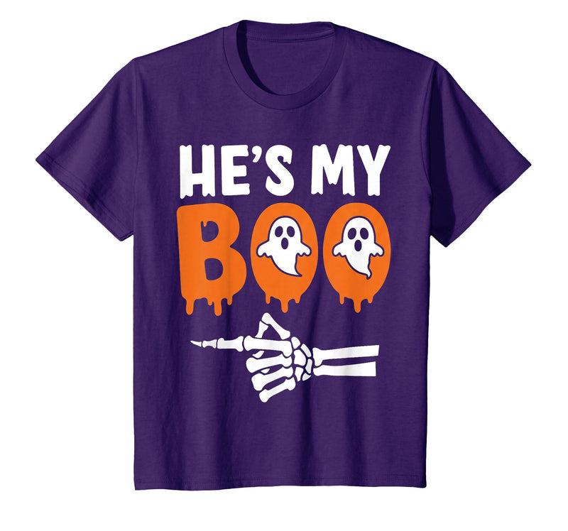 He's My Boo Matching Halloween Pajama Couples Funny T-Shirt - Purple