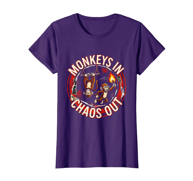 Mademark Monkeys In. Chaos Out. Punk Metal Circus Design T-Shirt - Women - Purple