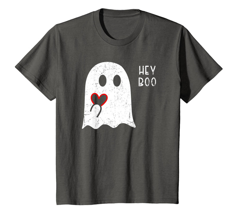 Halloween Ghosts & Stuff Clothing Hey Boo Ghost Heart Hand Sign Cute Halloween Spooky Season T-Shirt - Asphalt Grey