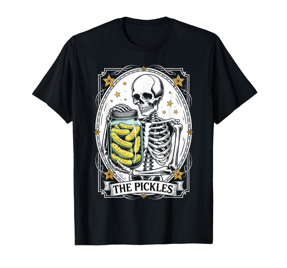 Tarot Card Skeleton Halloween Ades.shirt The Pickles Tarot Card Skeleton Canning Season Gardener T-Shirt - Black