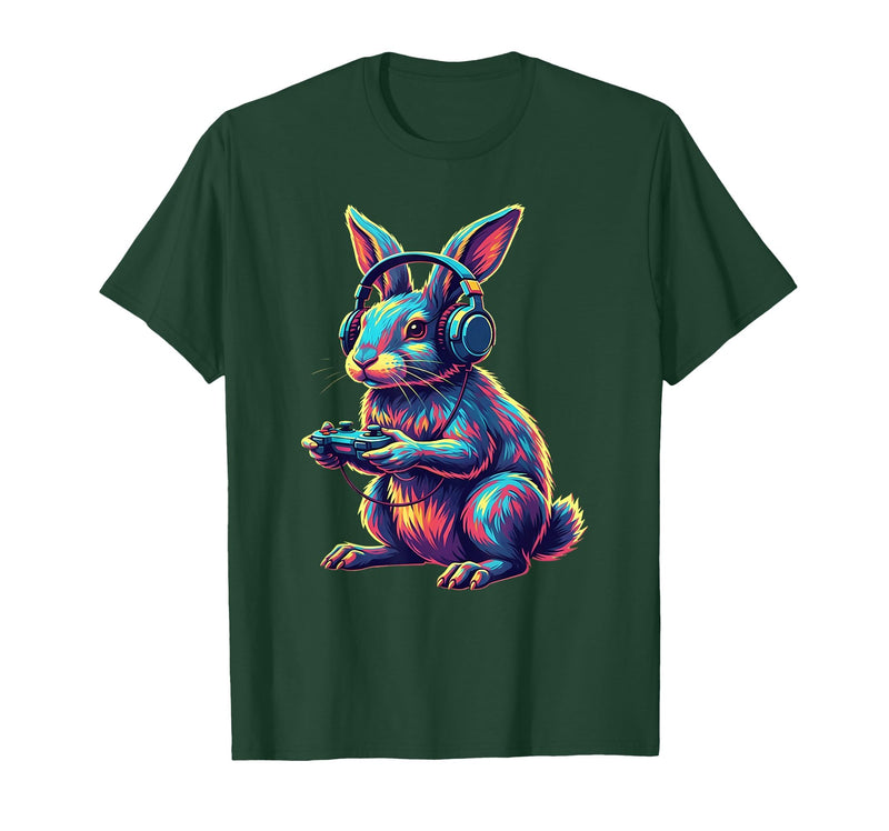 Rabbit Gaming Animal Video Games Funny Rabbit T-Shirt in Dark Green