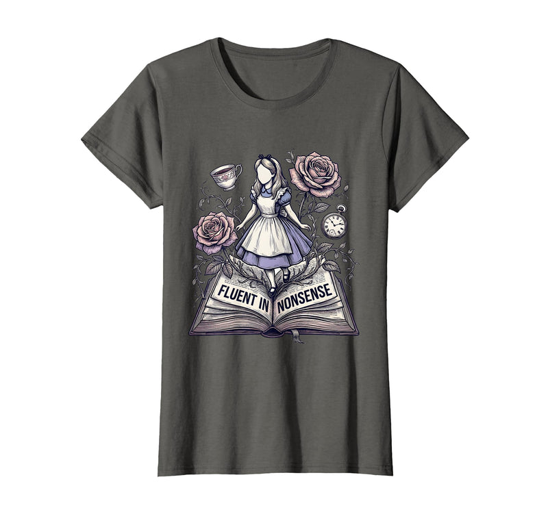 Mademark Fluent In Nonsense Alice in Wonderland Design T-Shirt - Asphalt Grey