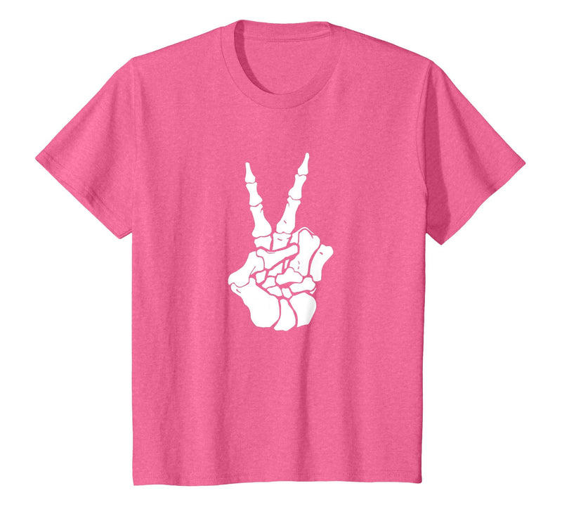 Goodtogotees Skeleton Hand Peace Sign Halloween t-Shirt T-Shirt - Pink Heather