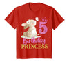 Kids 5th Birthday Rabbit Princess Girl Bunny 5 Years Old T-Shirt in Red