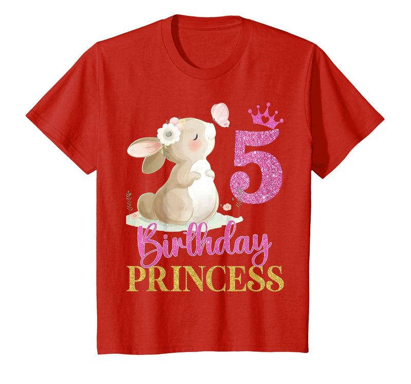 Kids 5th Birthday Rabbit Princess Girl Bunny 5 Years Old T-Shirt in Red