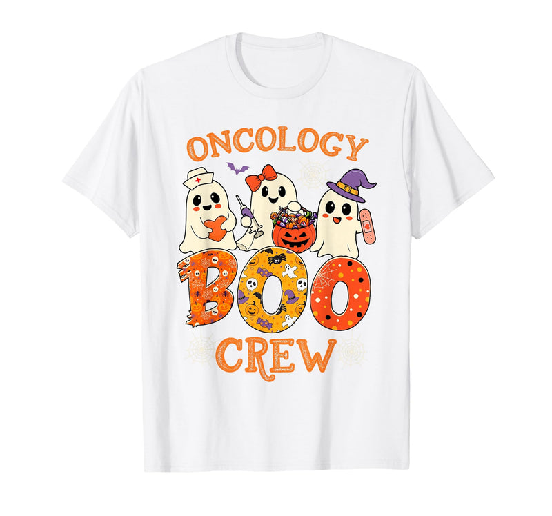 Oncology Boo Crew Funny Ghost Halloween Spooky Costume Nurse T-Shirt - White