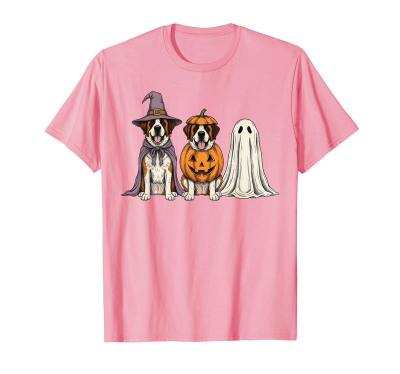Funny Retro St. Bernard mom Halloween Witch Spooky Ghost Saint Bernard Pumpkin Halloween Dog Lover T-Shirt - Pink