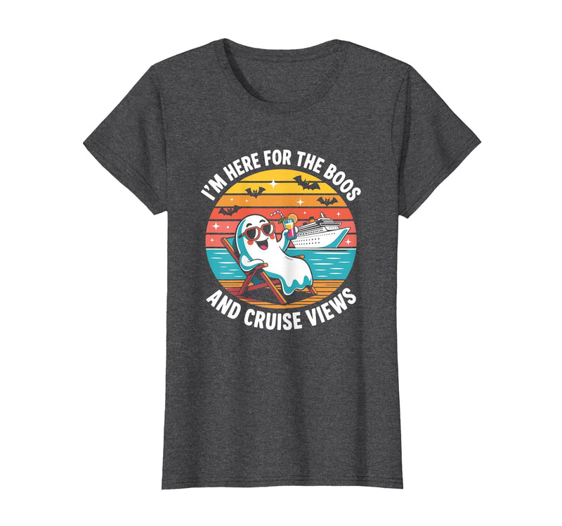 Boos Cruise Halloween Ghost Drinking Gifts Here for The Boos and Cruise Views Halloween Party T-Shirt - Dark Heather Grey