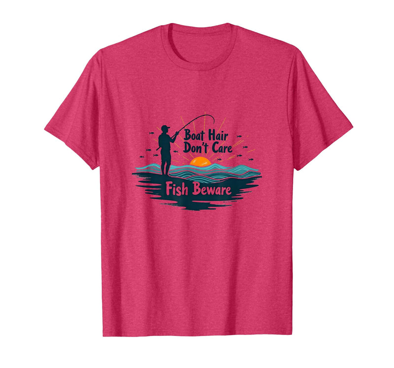 Mademark Boat Hair Don't Care Fish Beware Fishing Apparel T-Shirt - Red Heather