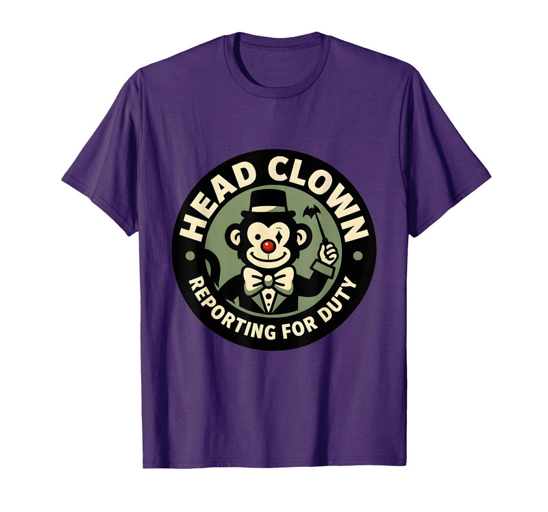 Mademark Head Clown Reporting For Duty Circus Monkey Design T-Shirt - Men - Purple