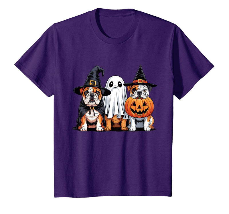 English Bulldog Halloween Funny Dog Lover Pumpkin Witch T-Shirt - Purple
