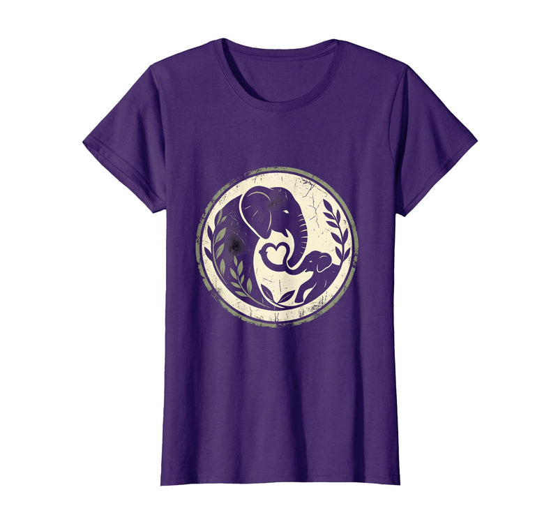 Mademark Elephant Mom and Baby Trunk Touch Illustration T-Shirt - Women - Purple