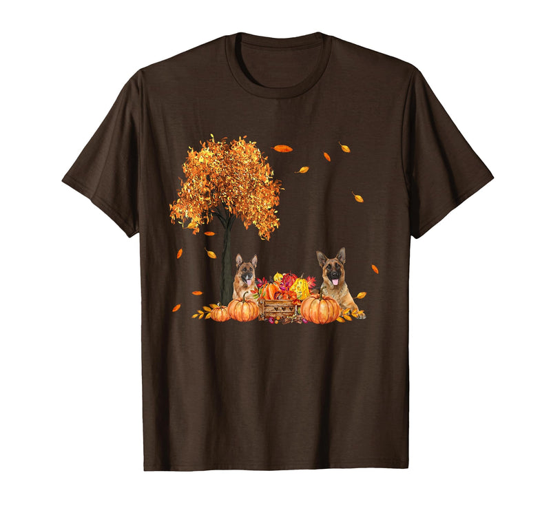 Funny German Shepherd Thanksgiving Halloween German Shepherd Autumn Leaf Fall Dog Thanksgiving Halloween T-Shirt - Brown