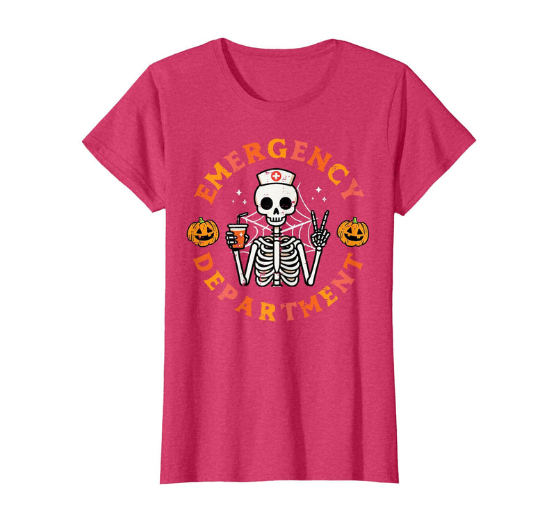 Halloween Nurse Shirts For Women Scrub Costumes Emergency Department Funny Halloween ER Nurse Women Men T-Shirt - Red Heather