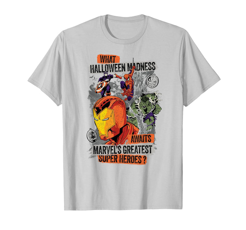 Marvel Halloween Madness Awaits the Greatest Super Heroes T-Shirt - Silver Grey