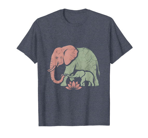 Mademark Mama Elephant Guiding Calf Through Water T-Shirt - Men - Heather Blue