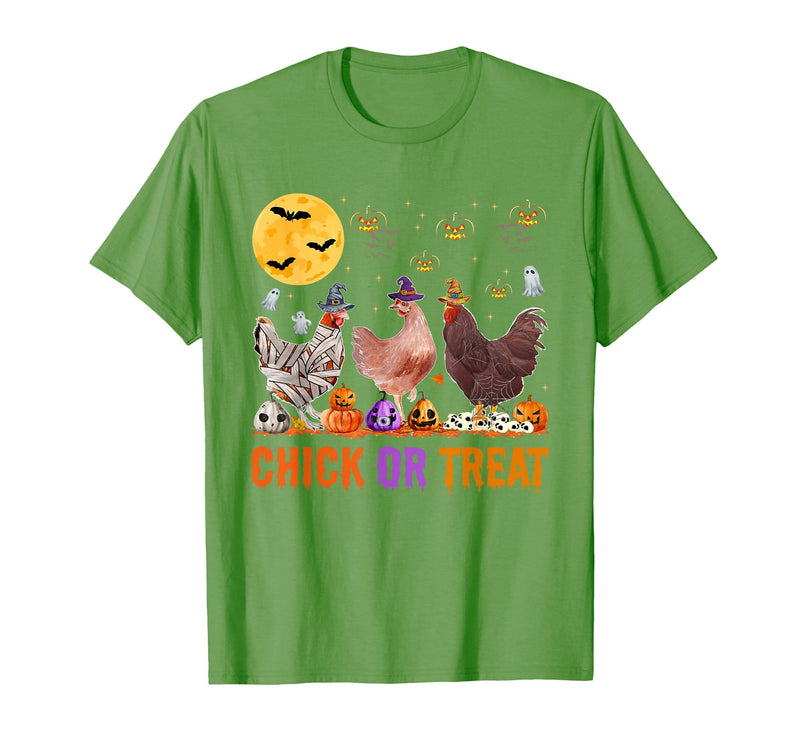 Autumn Pumpkin Chicken Halloween Chicken Farm Fall Halloween Chicken Pumpkin Chick Or Treat Spooky T-Shirt - Grass Green