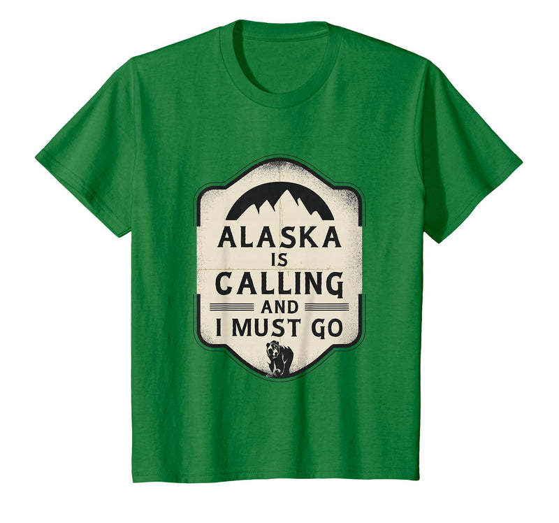 Alaska is Calling and I Must Go Mountains Bear T-Shirt - Kelly Green