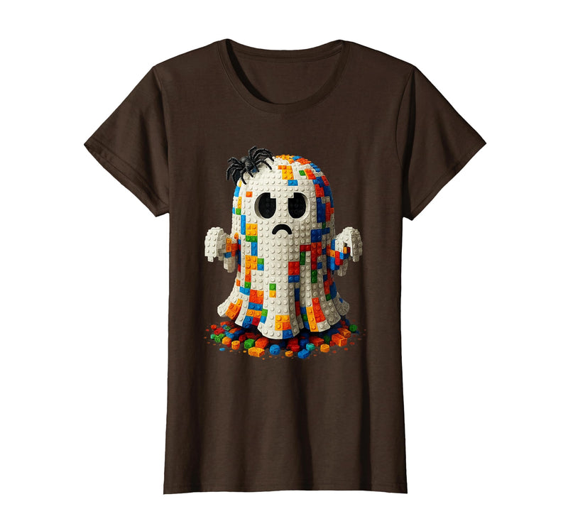 Block Building Halloween Ghost Brick or Treat Boys Halloween Master Builder Ghost Kids Building Blocks Bricks T-Shirt - Brown
