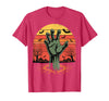 Creepy Undead Zombie Hand Retro Sunset Scary Zombie Hand Retro Sunset Halloween Horror Tee T-Shirt - Red Heather