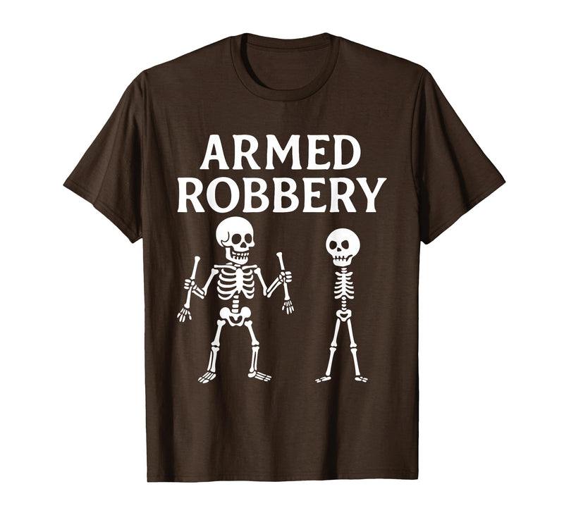 Armed Bones Joke Joke Apparel Men Women sarcastic Funny Skeleton Pun Armed Bones Joke Halloween Humor Costume T-Shirt - Brown