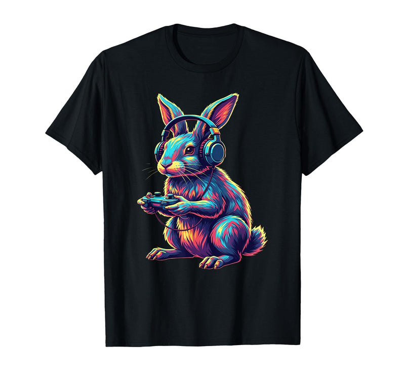 Rabbit Gaming Animal Video Games Funny Rabbit T-Shirt in Black