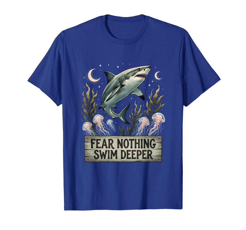 Mademark Fear Nothing Swim Deeper Shark Women Design T-Shirt - Royal Blue