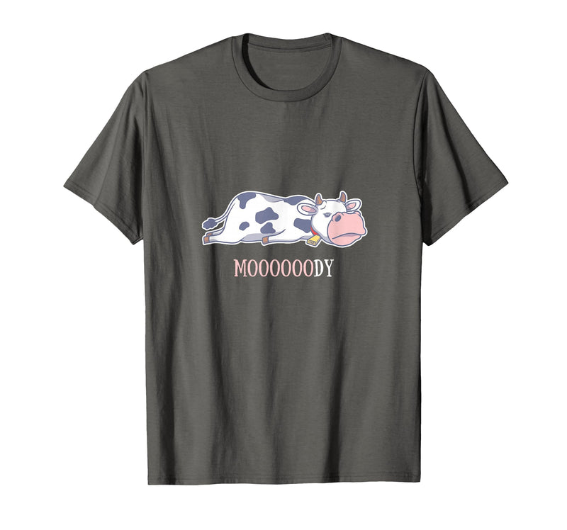 Bad Mood Sleeping Cow Tee Moooody Cow Beef Milk Farm Animals T-Shirt - Asphalt Grey