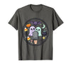 Mademark Ghost & Spirits - Ghost (99 Problems All) T-Shirt - Asphalt Grey-cute Ghost Peeking Behind Gravestone